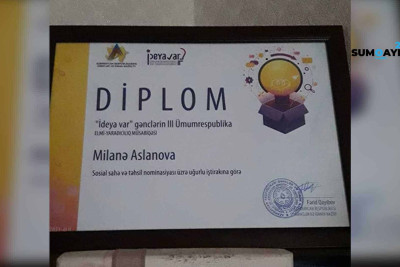 Sumqayıtlı şagird Milanə Aslanova "İdeya var" adlı müsabiqədə diplomla təltif olunub