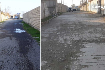 Sumqayıt: qəsəbə sakinləri yol örtüyünü öz hesabarına çınqılla örtüblər