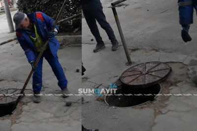 Sumqayıt: 18-ci məhəllədə kanalizasiya quyusu təmizlənib