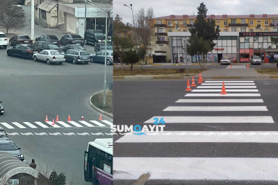 Avtovağzalın önündəki yolda piyadaların rahatlığını təmin etmək məqsədilə işlər görülür