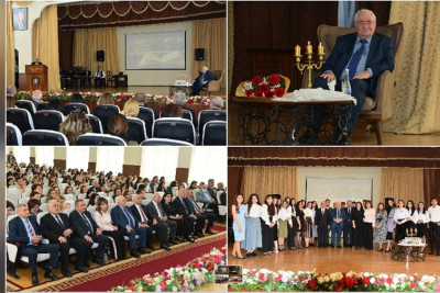 Xalq şairi Vahid Əziz müəllim və tələbələrlə görüşüb
