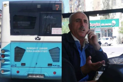 Avtobus sürücüsü və sərnişin telefon üstündə mübahisə ediblər