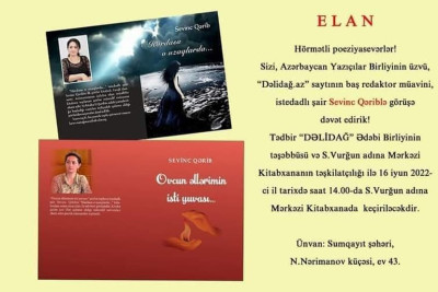 Sumqayıt sakinləri şair Sevinc Qəriblə görüş keçirəcəklər