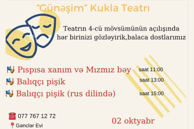 “Günəşim” Kukla Teatrı balaca dostlar üçün yeni mövsümə hazırlaşır