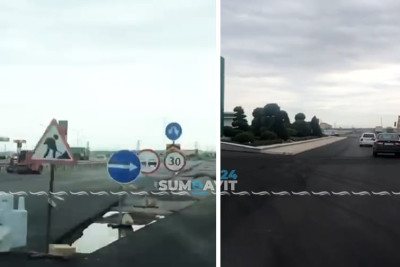 Bakı-Quba yolu: H.Z.Tağıyev qəsəbəsində asfalt örtüyü yenilənir