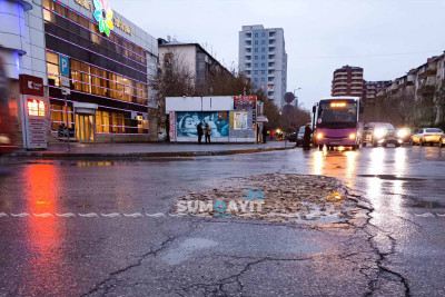 Sumqayıt: yol təmir işlərindən sonra bu hala düşüb