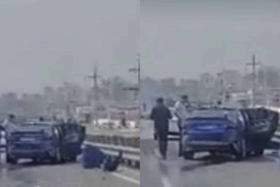 Bakı-Sumqayıt yolu: minik maşını dəmir maneəyə çarpılıb