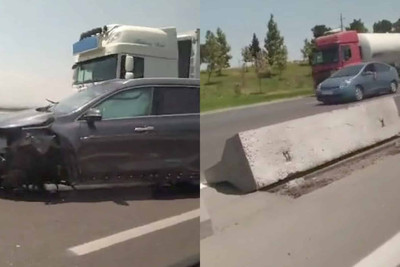 Bakı-Sumqayıt yolu: avtomobil beton arakəsməyə çarpılıb