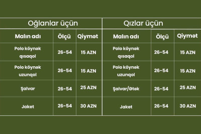 Məktəbli formalarının satış nöqtələri və qiyməti
