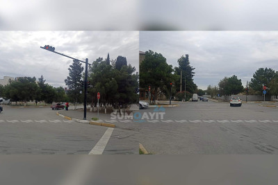 İki küçənin kəsişməsindəki işıqforlar sürücüləri çaşbaş salır
