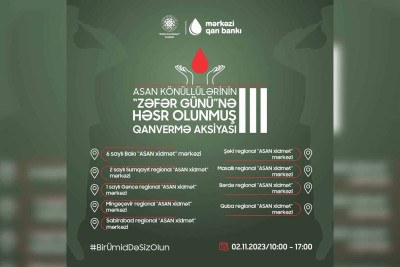 Zəfər Günü ilə əlaqədar qanvermə aksiyası təşkil olunacaq