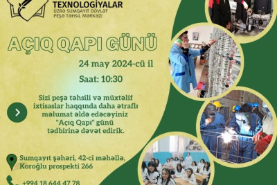 Sumqayıt Dövlət Peşə Təhsil Mərkəzində "Açıq Qapı" günü olacaq