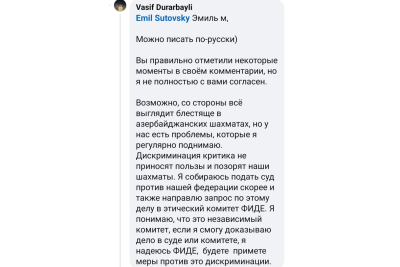 Sumqayıtlı qrosmeyster federasiyanı məhkəməyə verir  v