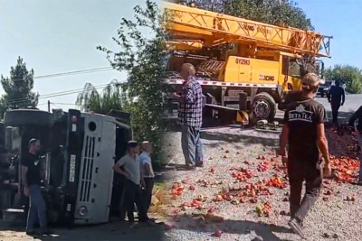 Mişar daşı ilə yüklü “KamAz” aşıb