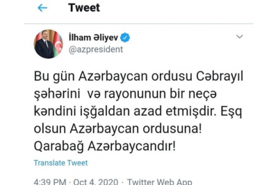 Tarixdə bu gün: Cəbrayılın işğaldan azad olunma günü