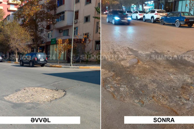 Yol qəzalarına səbəb olan çuxur yamaqlanıb