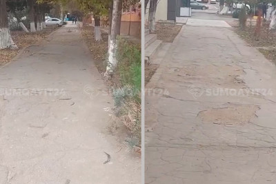 Sumqayıtda qurumların unutduğu piyada səkisi - VİDEO