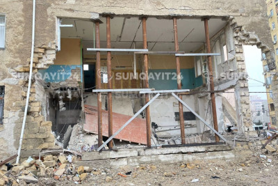 Partlayış baş verən binada bərkitmə işləri aparılır