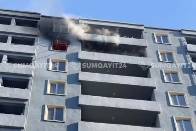 Sarayda çoxmərtəbəli yaşayış binası yanır - YENİLƏNİB + VİDEO