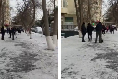 Sumqayıtın küçələri qardan təmizlənir - VİDEO