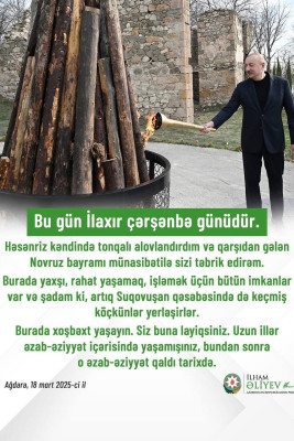 İlham Əliyev Azərbaycan xalqını İlaxır çərşənbə münasibətilə təbrik edib