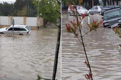 Sumqayıtda avtomobillər və avtobus batıb - VİDEO