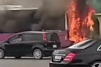 Sumqayıtda sərnişin avtobusu YANIB