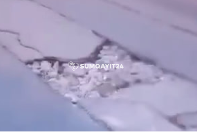 Sumqayıtda sürücülərə maneə olan çuxur zolağı