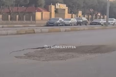 Sumqayıtda qəza riski yaradan ÇÖKMÜŞ YOL