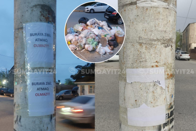 Sumqayıtda laqeydlik pik həddə : "Zibil atmayın" elanı cırıldı