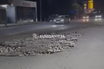 Sumqayıtda çökən avtomobil yolu bərpa edilir