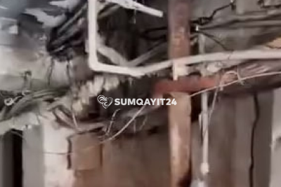 Sumqayıtda yanğın baş vermiş binada QORXULU MƏNZƏRƏ