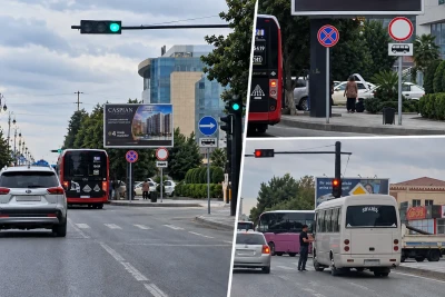 Sumqayıtda avtobuslar yol kəsişməsini dayanacağa "çevirib"