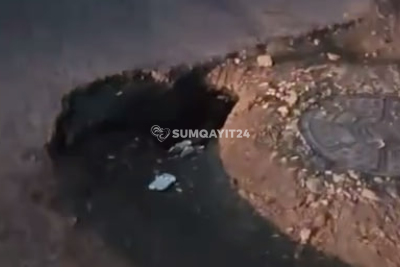 Sumqayıt yolunda təhlükəli çökmə